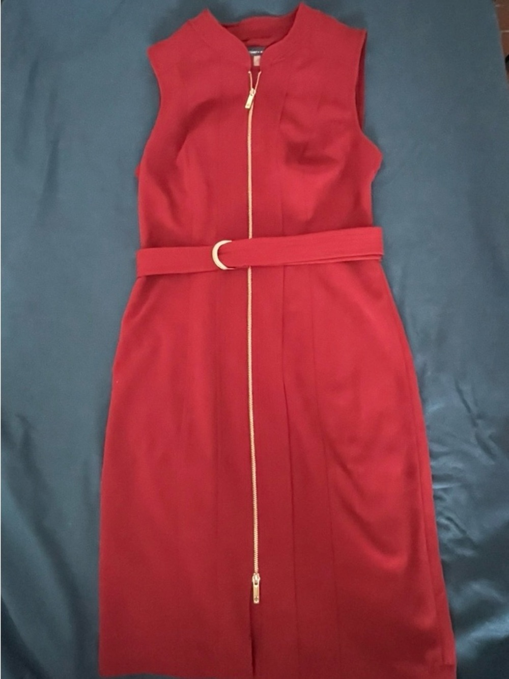 Tommy Hilfiger Sleeveless Zip-Front Rust Red Midi Dress